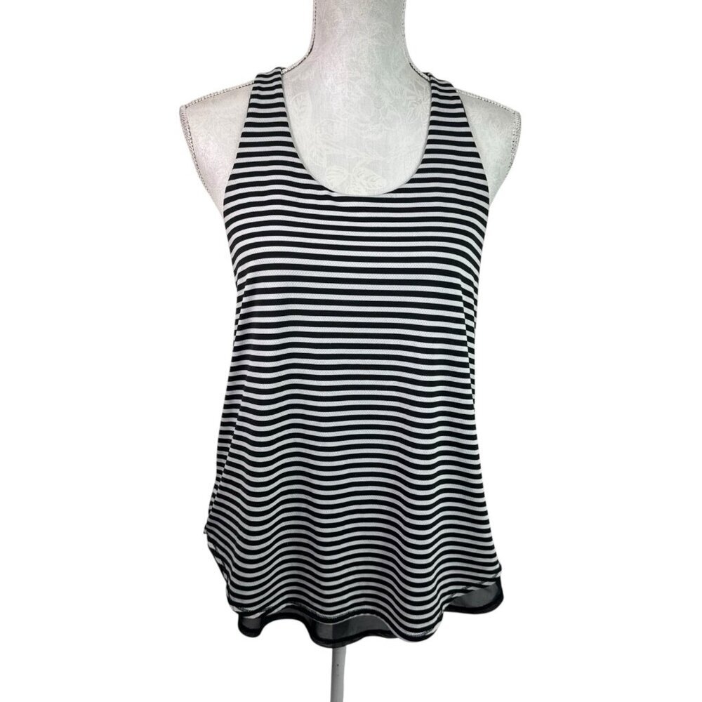 Calia Women's M‎ Racerback Chiffon Lined Tank B&W Striped EUC